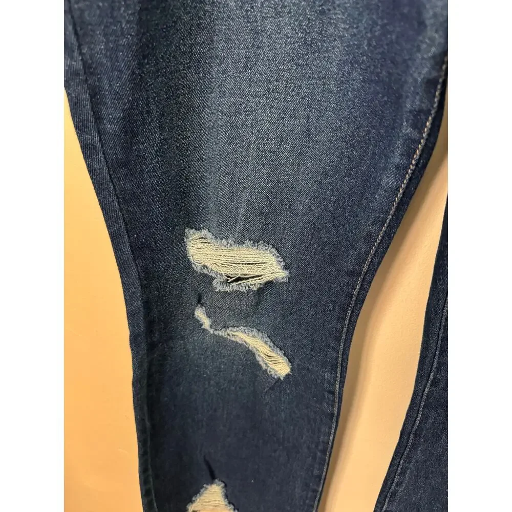 NWT Love Fire Crop Kick Flare Jeans Size 15 Dark Wash Distressed - Picture 5 of 10